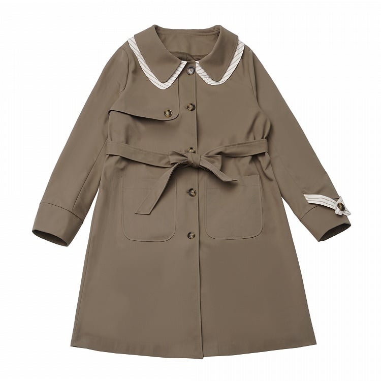 Fashion Brown Millard and Double with Waist Collar Coat Striped Long Sash