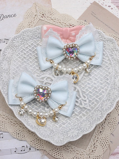 Heart Hairclip Options Pearl Color Bowknot Jirai Chian 8 Rhinestone Kei