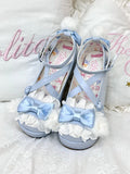 Blue Design at Decorated Top Bow Pompon Plush With Ear Crisscross Platforms Bunny