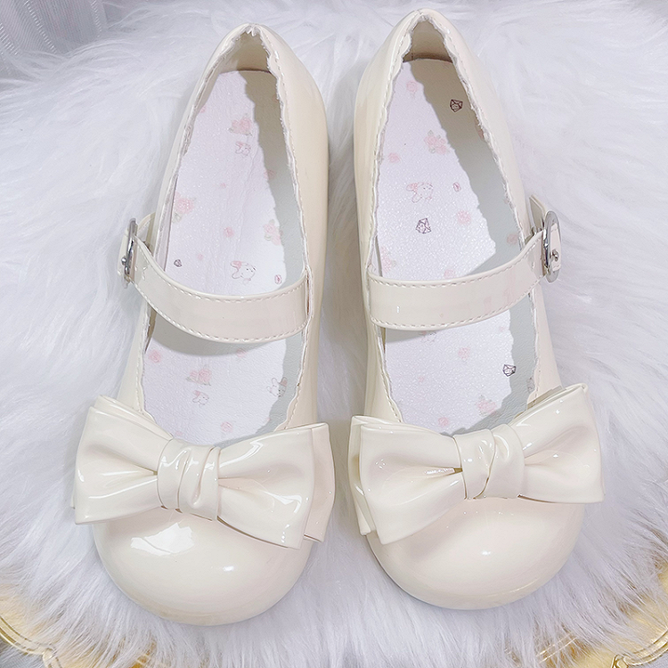 Sweet Lolita Mary Janes à bout rond et talon carré avec nœud abricot