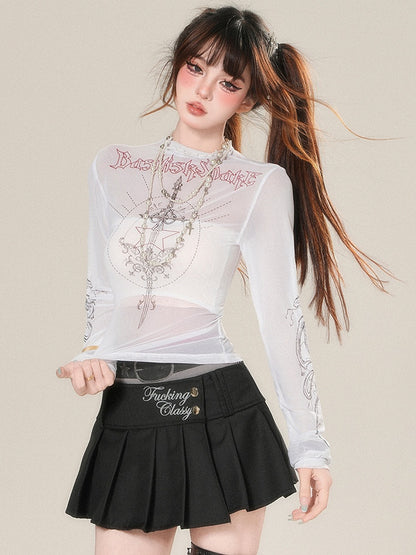 Sleeves Top Glamorous Long Semi-sheer White