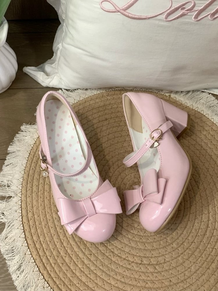 5cm Lolita Design Sweet PU Snap Heel Pink Shoes with