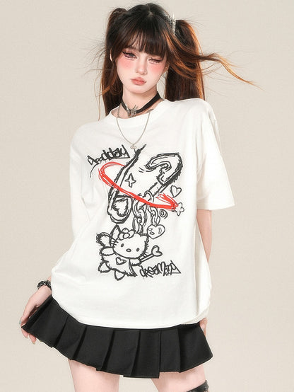 かわいいキティプリントTシャツ デイリーホワイト