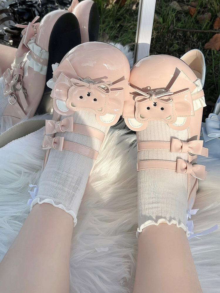 Heels Low Sweet with Bear Round Accents Pink Lolita Toe