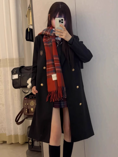 Badge Uniform Decorated Black JK Version Thicken Coat