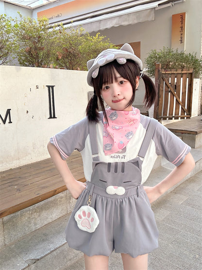 グレーとホワイトのカラーブロックデザイン ラウンドネックTシャツ