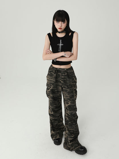 Gothic Black Cross Backless Glamorous Cropped Sleeveless Top