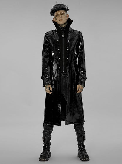Black Coat Patent Goth Men's Long Leather