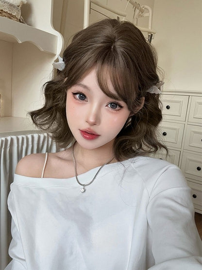 ウェーブウィッグ 35cm ブラウン 長さ エアバングス