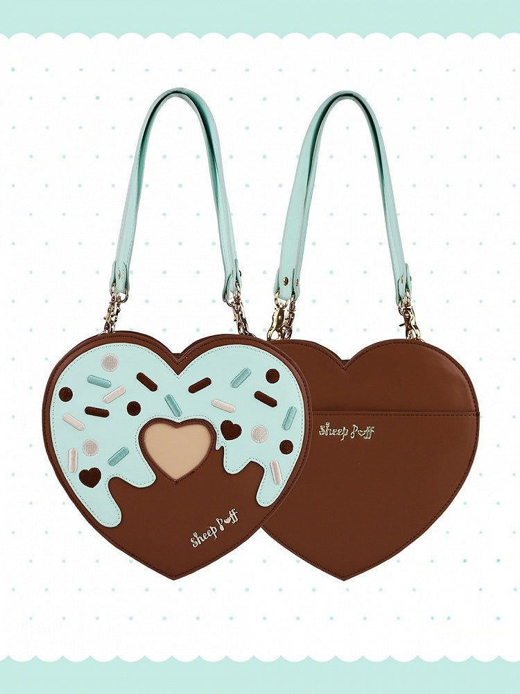 Mint and Chocolate Sweet Heart-Shaped Handbag - Sheep Puff Bag