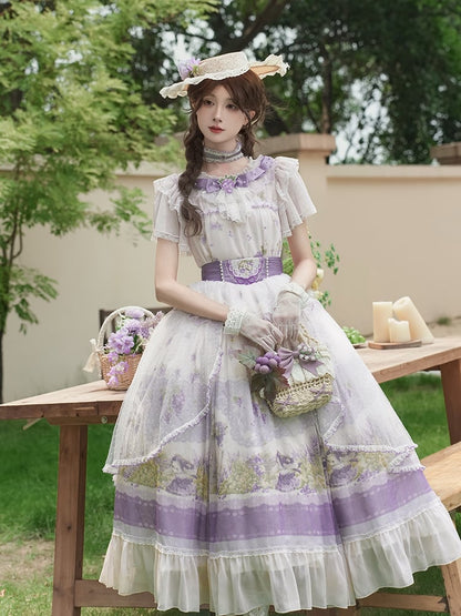 Set Elegant Top Classic Full Purple - Grape-Print Necklace Skirt + Lolita