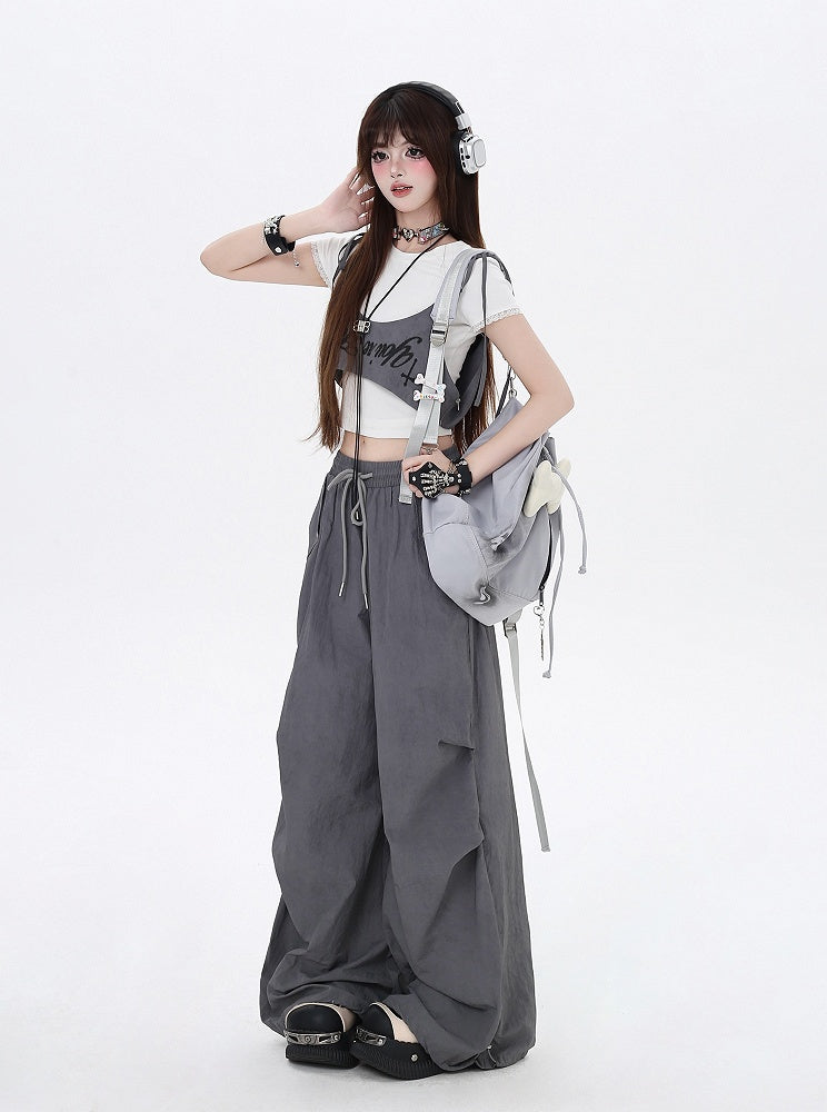 Zubehör Taille Punk Asymmetrische Kordelzug Taille Wasteland mit Hose Grau