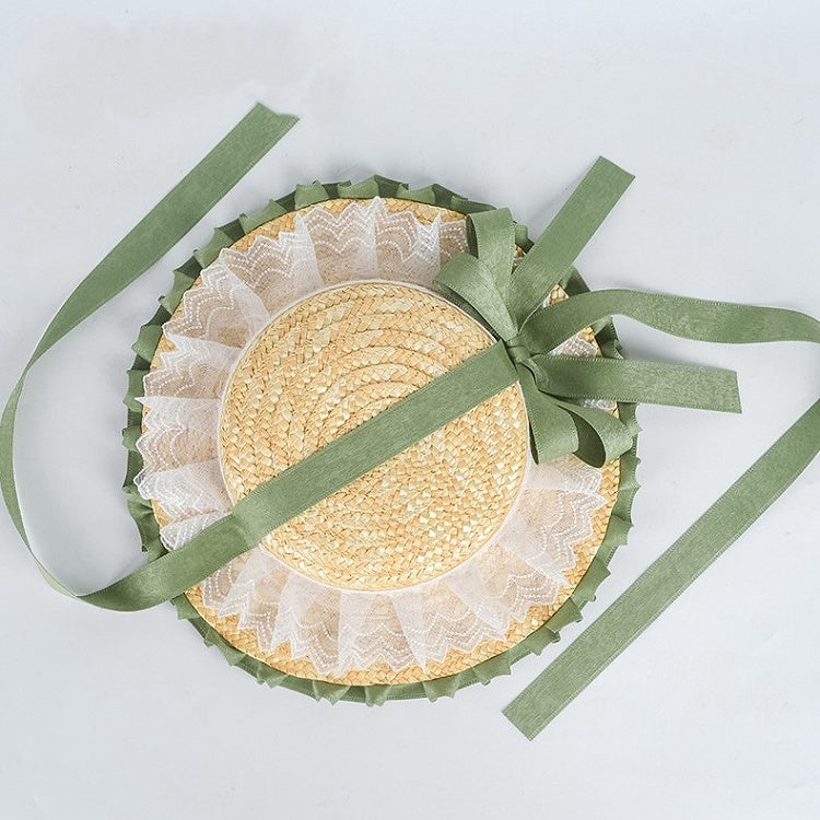 Green Straw Lace Lolita Detail Country Bow Hat