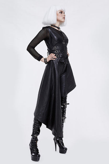 Asymmetric Zipper Leather Mini Dress Punk Sleeveless