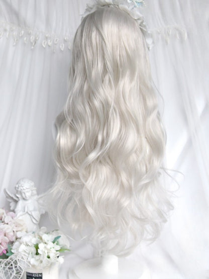 シルバーの前髪 長さ68cm フルウェーブウィッグ