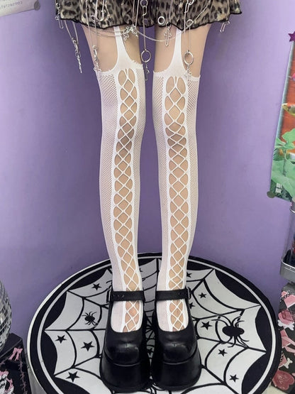 Cut-out Rock Schwarz/Rot/Weiß Strapsstrümpfe Punk Design