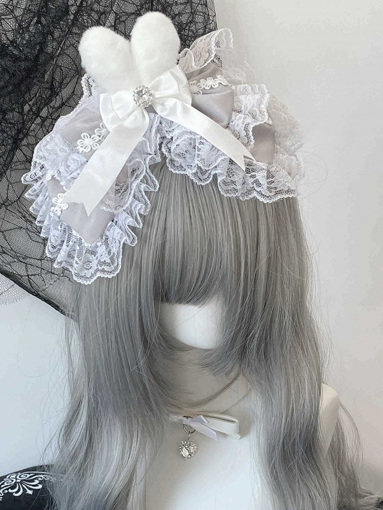 Options Trim Decorated Lace Plush Bowknot 3 Rhinestone Bunny Color Detachable Ear KC