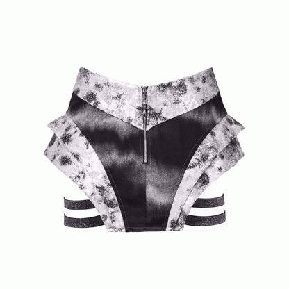 ファッションアシンメトリースコートY3K未来的な黒と銀のローウエストサイドゴムバンドサイバーパンク