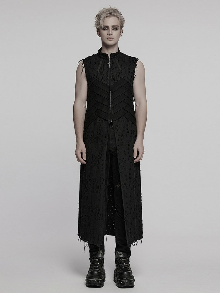 Men's Long Black Vest Punk Structure