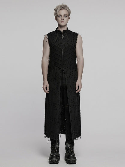 Men's Long Black Vest Punk Structure