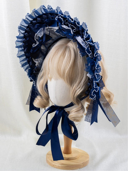 Bonnet Blue Lace Ruffled Navy Bow