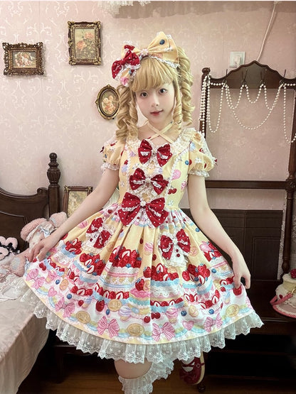 Süße Lolita Schleife KC Trim Rot/Gelb/Rosa Wein Spitze