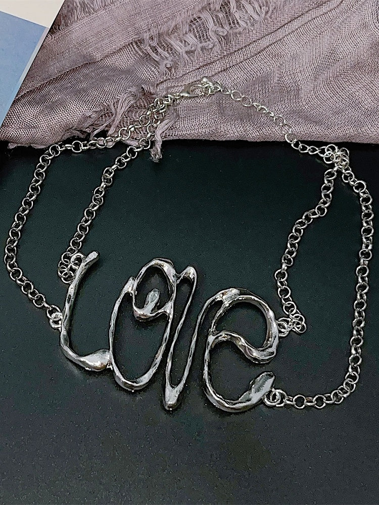 Anhänger Buchstaben Halskette Y2K Silber