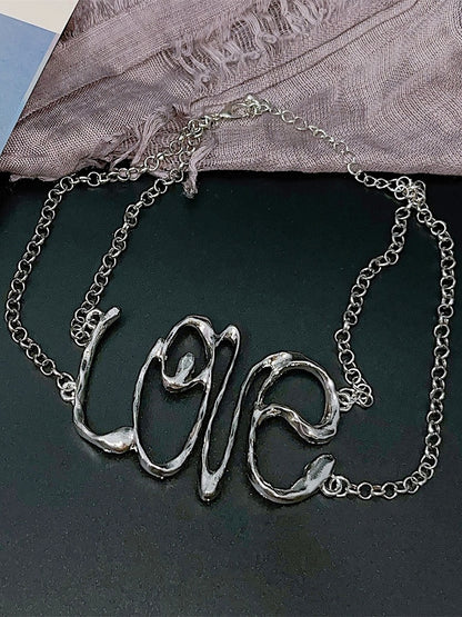 Anhänger Buchstaben Halskette Y2K Silber