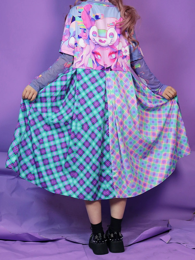 Cartoon buntes Kleid Plaid Print Muster