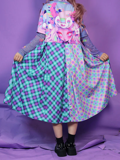 Cartoon buntes Kleid Plaid Print Muster