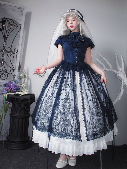 Dark Blue Puff Short Sleeves Gothic Lolita  Blouse
