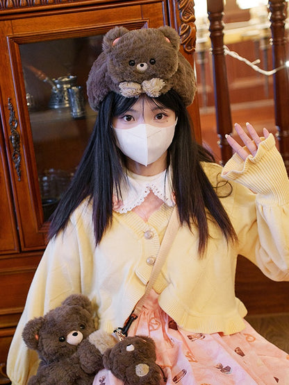 Brown Cute Bear Embroidered Plush Hat