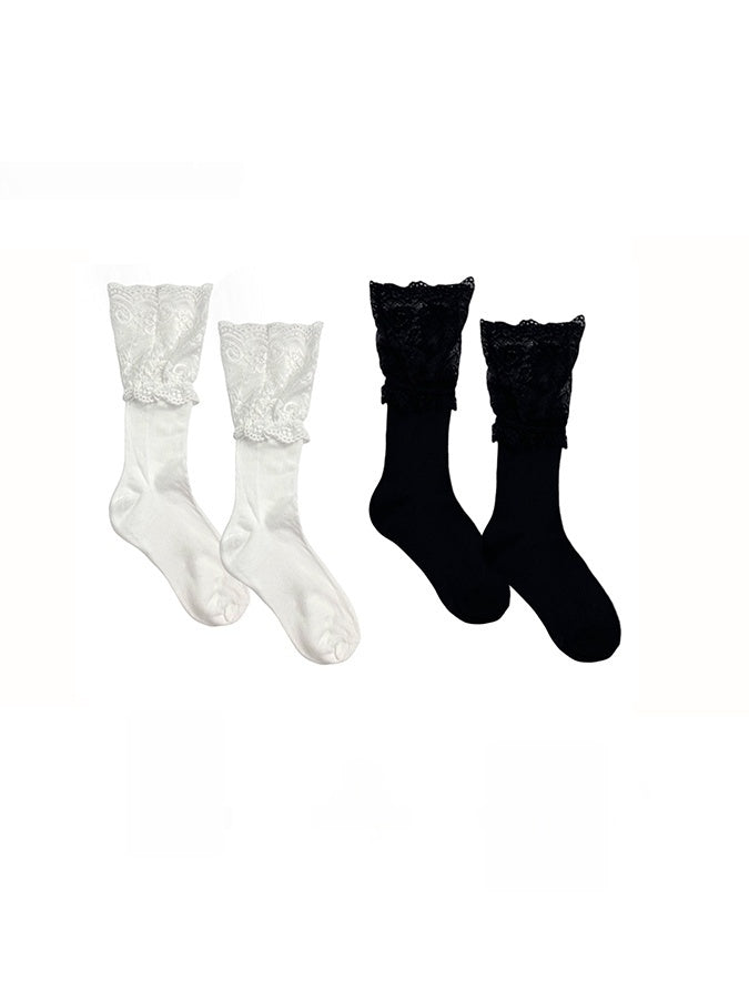 Style Black/White Socks Lace Cuff Ballet