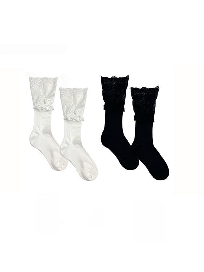 Style Black/White Socks Lace Cuff Ballet