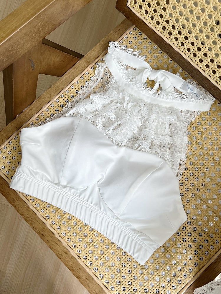 White Lolita Tiered Dots Tulle Halter Top - With PUJI