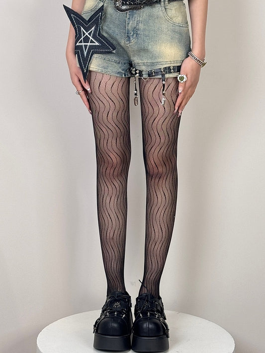 Water Ripple Black/Gray/Brown/White/Pink Tights