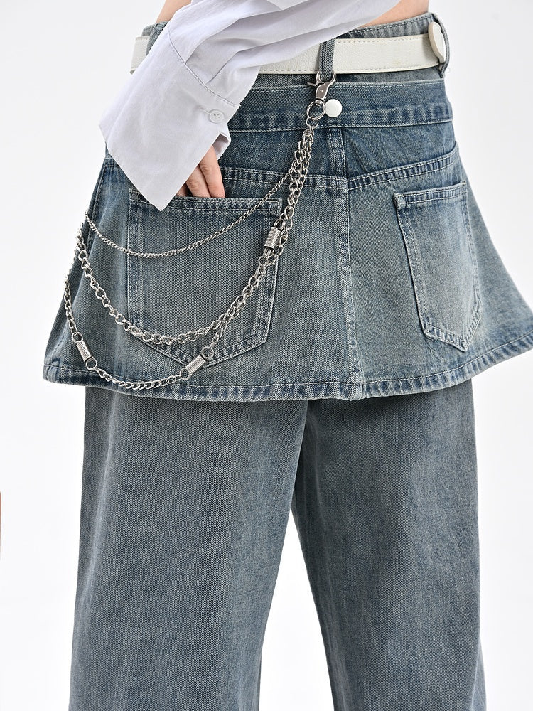 Wide-Leg Jeans mit abnehmbarem Rock-Accessoire Blau Vintage