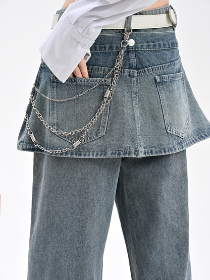 Wide-Leg Jeans mit abnehmbarem Rock-Accessoire Blau Vintage
