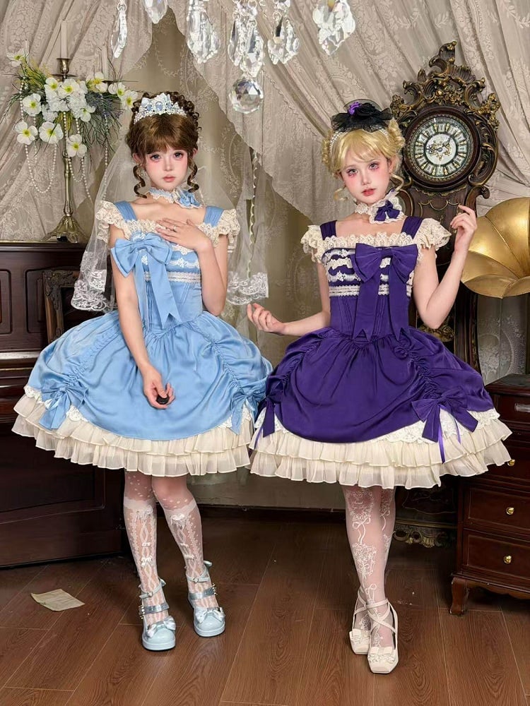 JSK à taille baleinée bleu ciel avec ourlet à volants superposés - Gardenia Chronicle