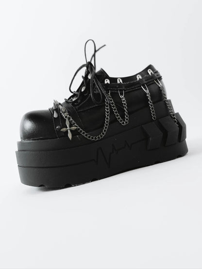 Goth Black Charm Platforms Punk with Detachable Chain