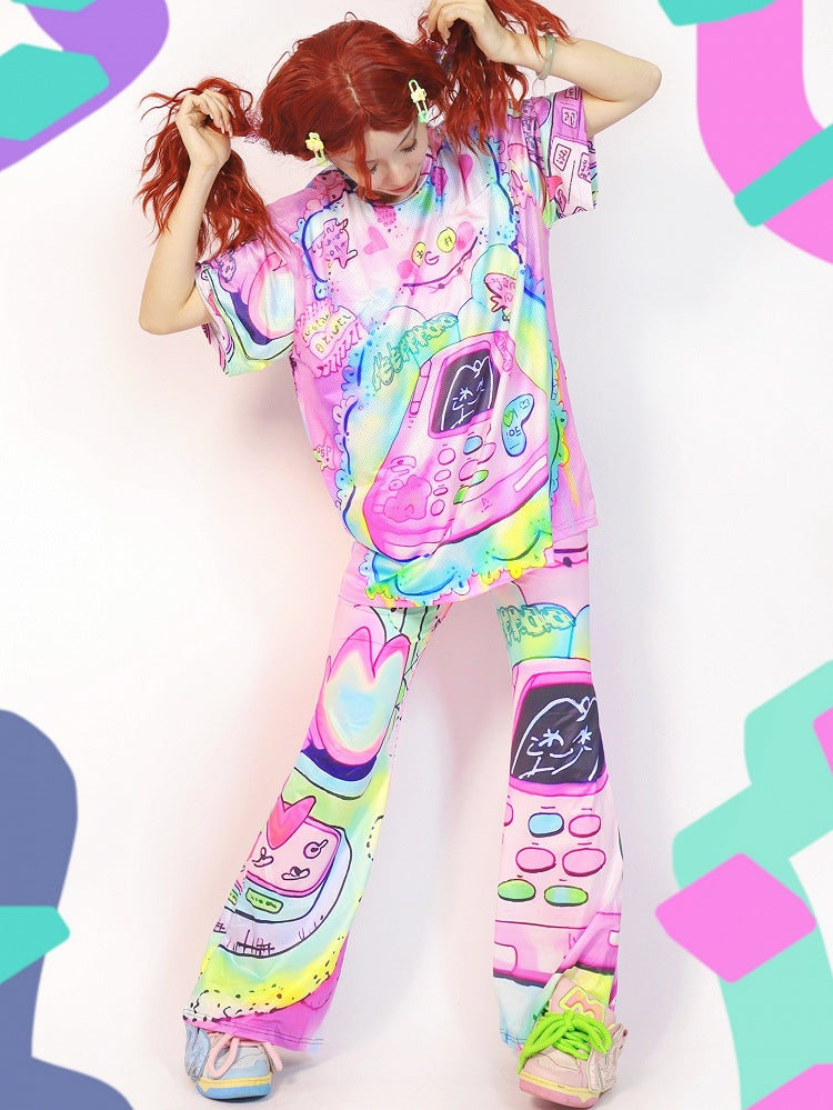 Cartoon Silhouette Hose Flare Print Y2K Bunt