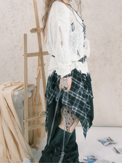 Plaid Hem Handkerchief Size Embroidered Lace with Black Skirt Layer Patchwork Plus Star