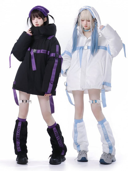 Cyberpunk White 90% + Kaiwai Fleece Leg Shorts Tenshi and Duck Warmers Pieces Four Hairband Down Set Jacket