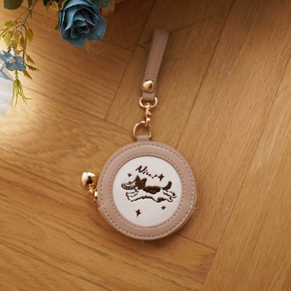 Holder Card Flying Round-Shaped Pattern Khaki Dog with Disc Design