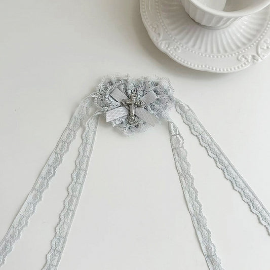 Heart Silver Cross-Adorned Eye Patch Lace