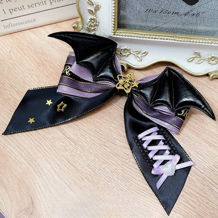Lace-up Wings Design Hairclips Halloween Devil Bowknot BlackPurple