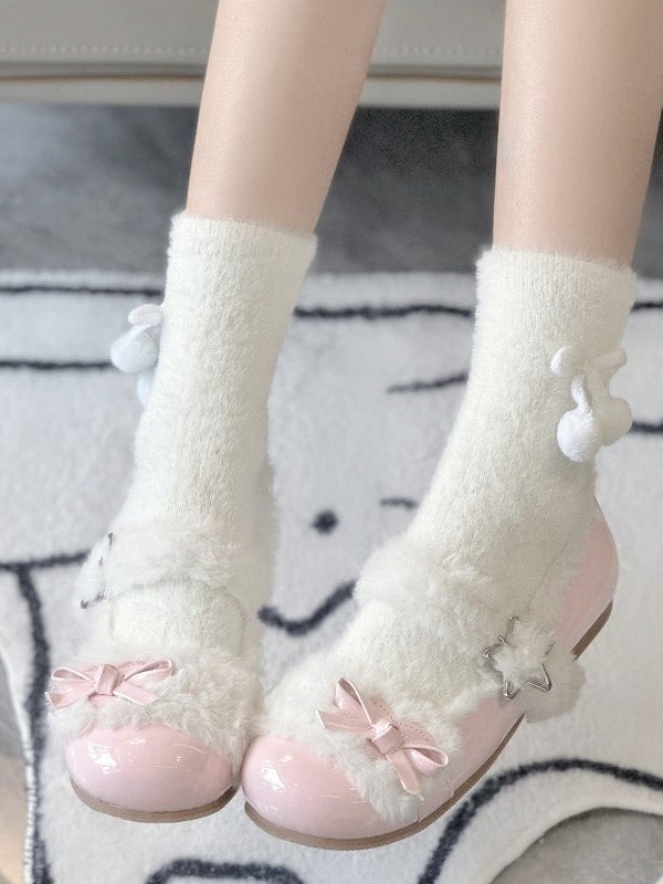 1 cm Heel Pink Sweet Lolita Mary Janes with Star Snap & Bow-Decorated Heart Patch