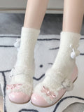 1 cm Heel Pink Sweet Lolita Mary Janes with Star Snap & Bow-Decorated Heart Patch