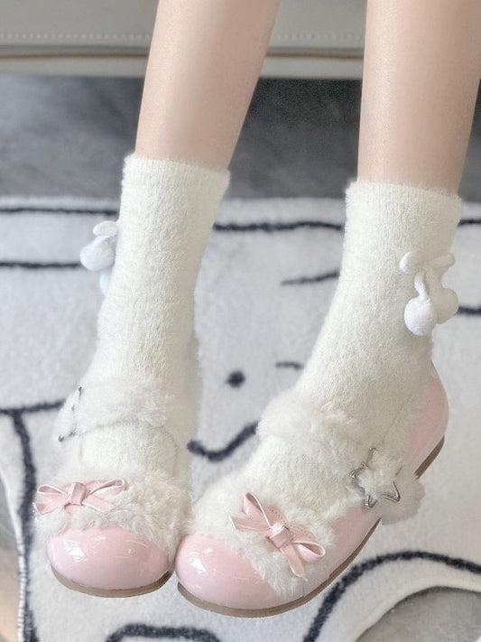 1 cm Heel Pink Sweet Lolita Mary Janes with Star Snap & Bow-Decorated Heart Patch