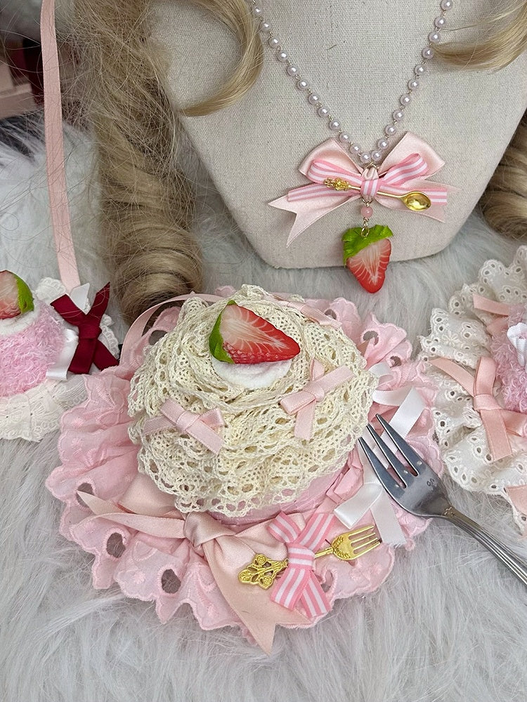 with Pink Lace Strawberry Hat Accents Sweet Mini Cream Lolita Layer